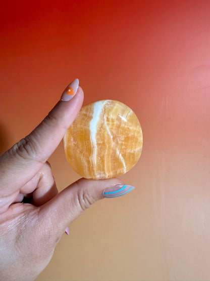 Orange Calcite Round Flat Palm
