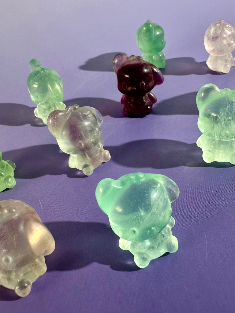 Mini Rainbow Fluorite Pochacco Kawaii Dog | Crystal Carving