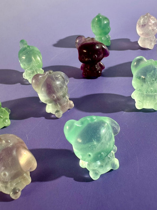 Mini Rainbow Fluorite Pochacco Kawaii Dog | Crystal Carving