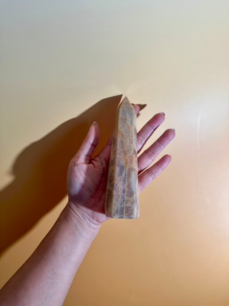 Peach Moonstone Tower – Option E | Collector Crystal, New Beginnings & Inner Peace