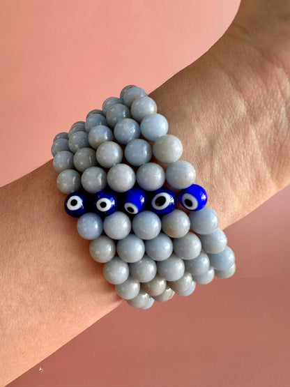 8mm Angelite with Evil Eye Bracelet