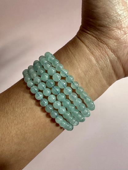 6mm Aquamarine Beaded Bracelet