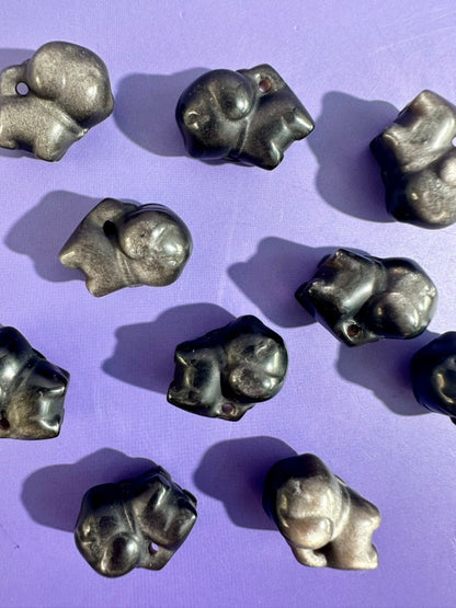 Mini Silver Sheen Obsidian Dog | Crystal Carving