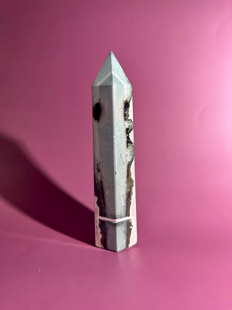 Green Zebra Tower | Growth, Balance & Grounding Crystal Tower