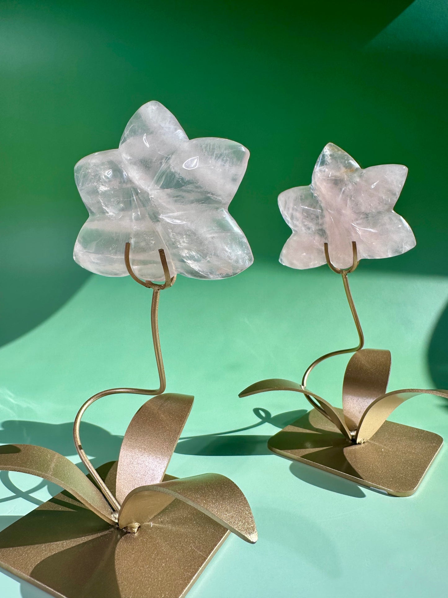 Rose Quartz Orchid Carving on Gold Stand | Intuitively Chosen Love, Grace & Heart Healing Energy