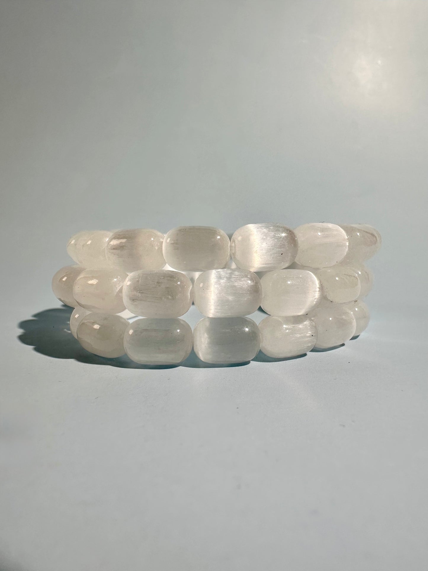 Barrel Satin Spar (Selenite) Beaded Bracelet | Cleansing & Peace Energy