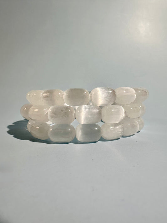 Barrel Satin Spar (Selenite) Beaded Bracelet | Cleansing & Peace Energy