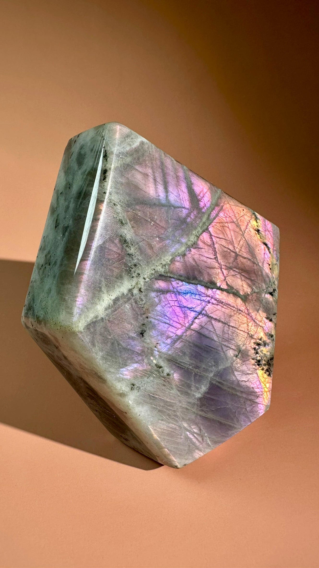 Large Purple Flash Labradorite Standing Freeform – Option F