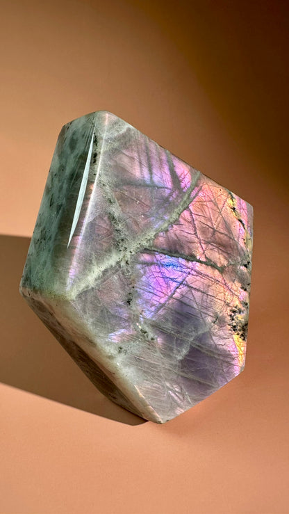 Large Purple Flash Labradorite Standing Freeform – Option F