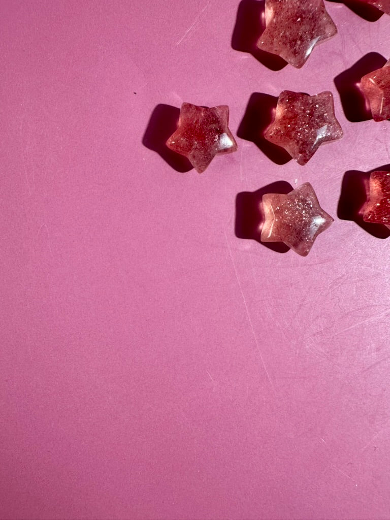 Mini Strawberry Quartz Star | Pink Crystal Carving