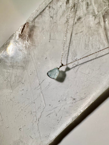 925 Sterling Silver Rough Aquamarine Bezel Pendant Necklace