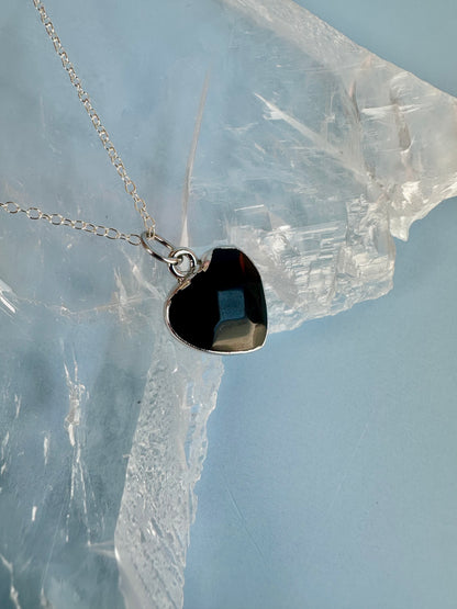 Brass Base with Silver Electroplated Finish Obsidian Heart Necklace