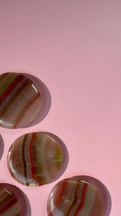 Pink Banded Calcite Round Flat Palm
