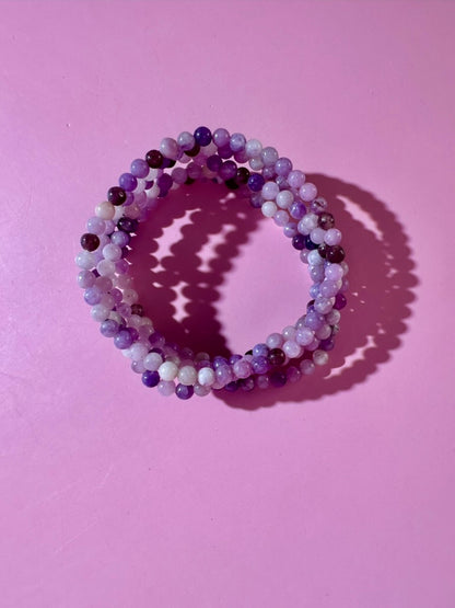 4mm Lepidolite Beaded Bracelet | Purple Gemstone Jewelry