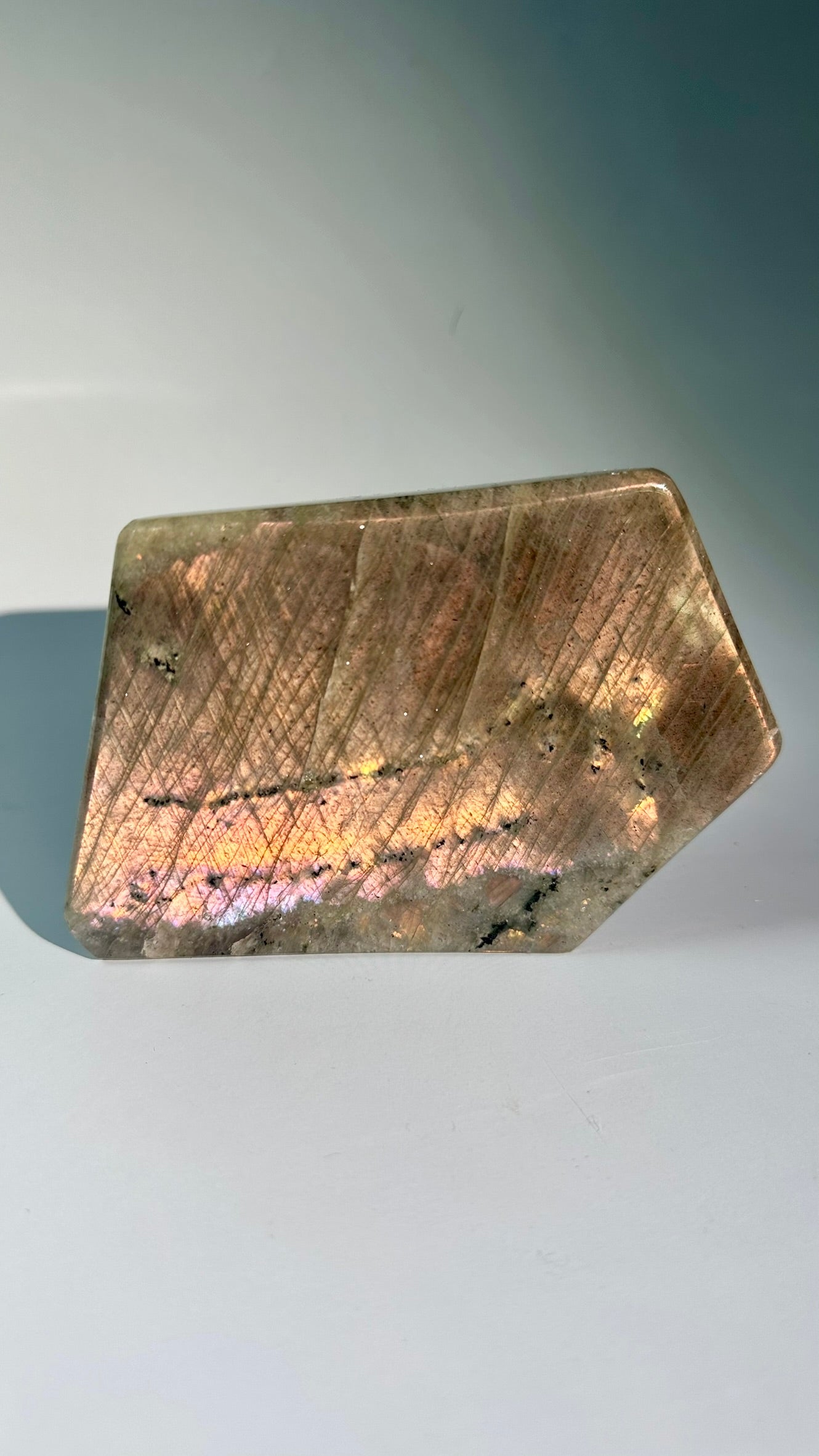 Large Sunset Flash Labradorite Standing Freeform – Option D