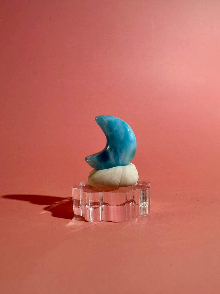 Small Larimar Crescent Moon | One-of-a-Kind Blue Crystal Carving