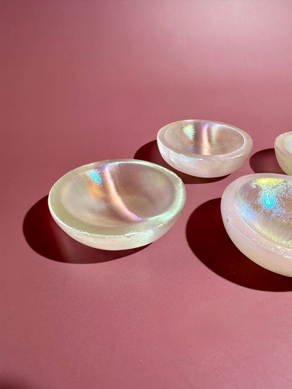 Small Round Aura Satin Spar (Selenite) Bowl | Intuitively Chosen Peace & Cleansing Energy