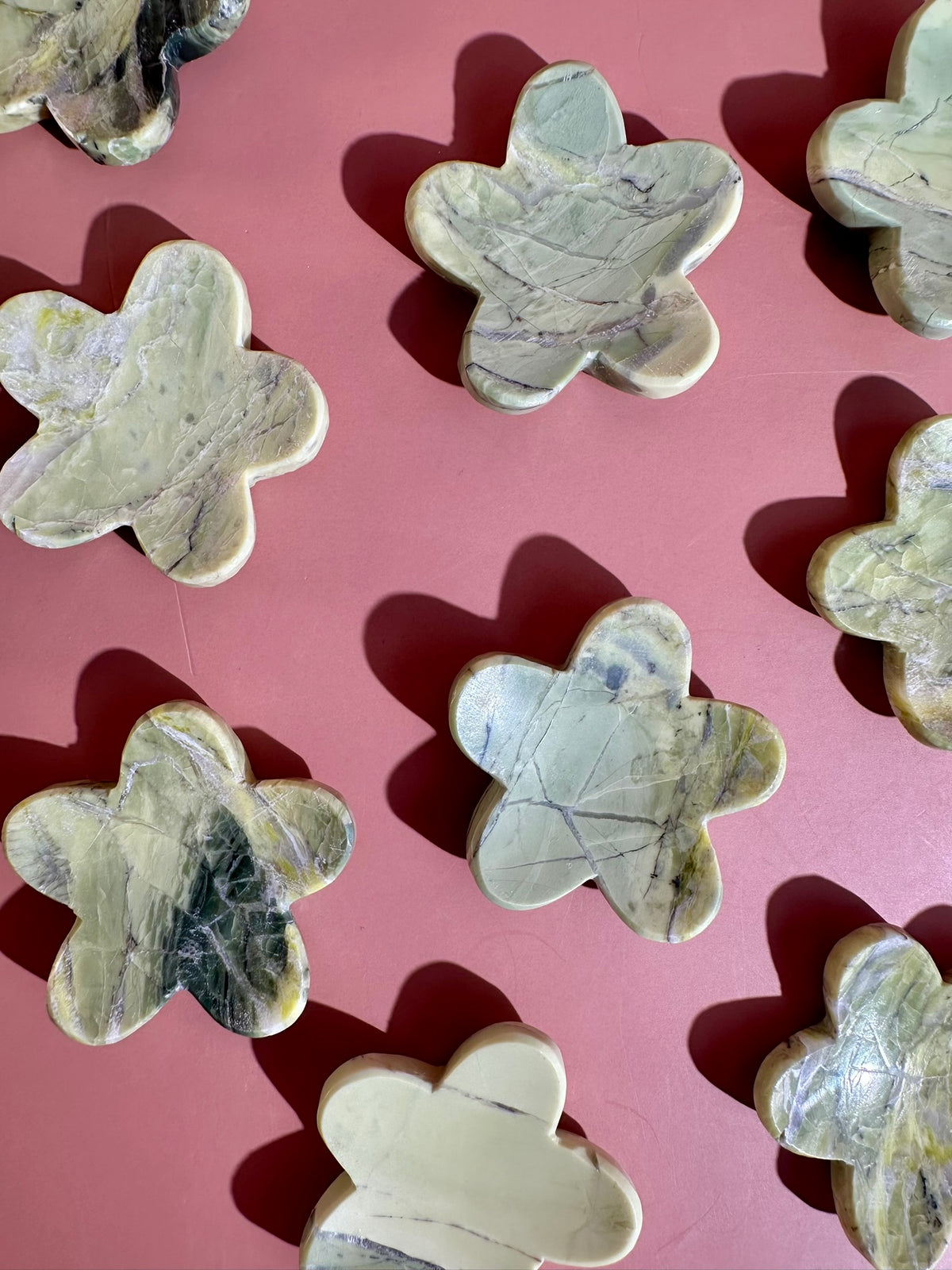Serpentine Flower Worry Stone | Green Pocket Crystal