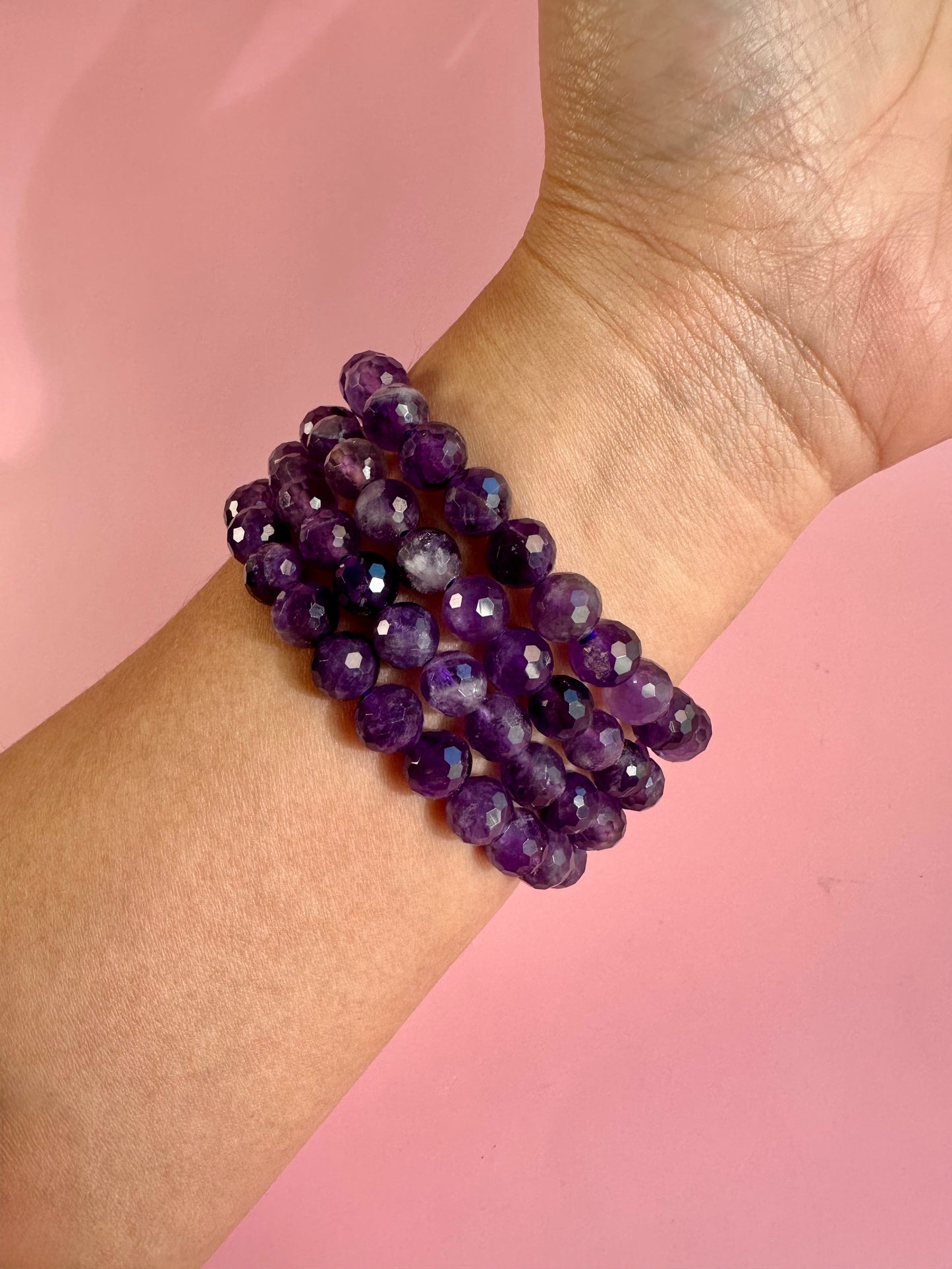 8mm Faceted Amethyst Beaded Bracelet
