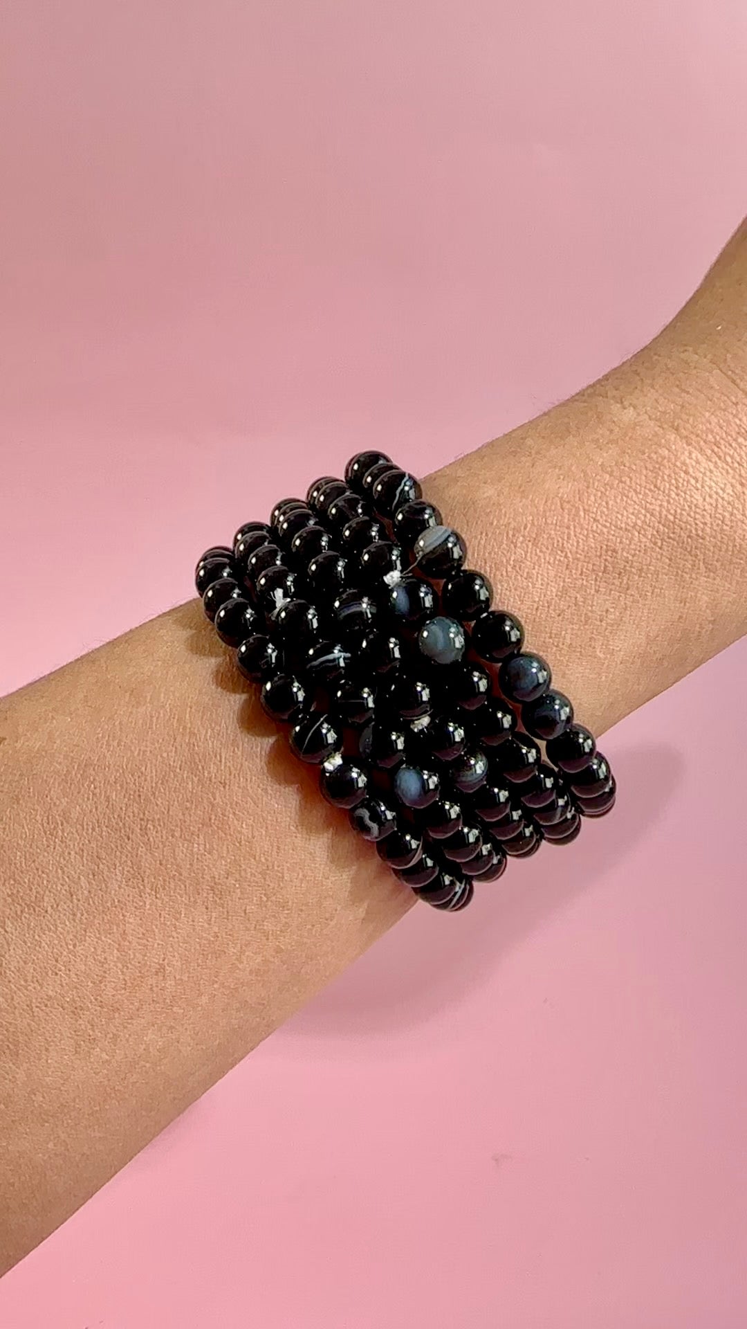 6mm Black Agate Beaded Bracelet