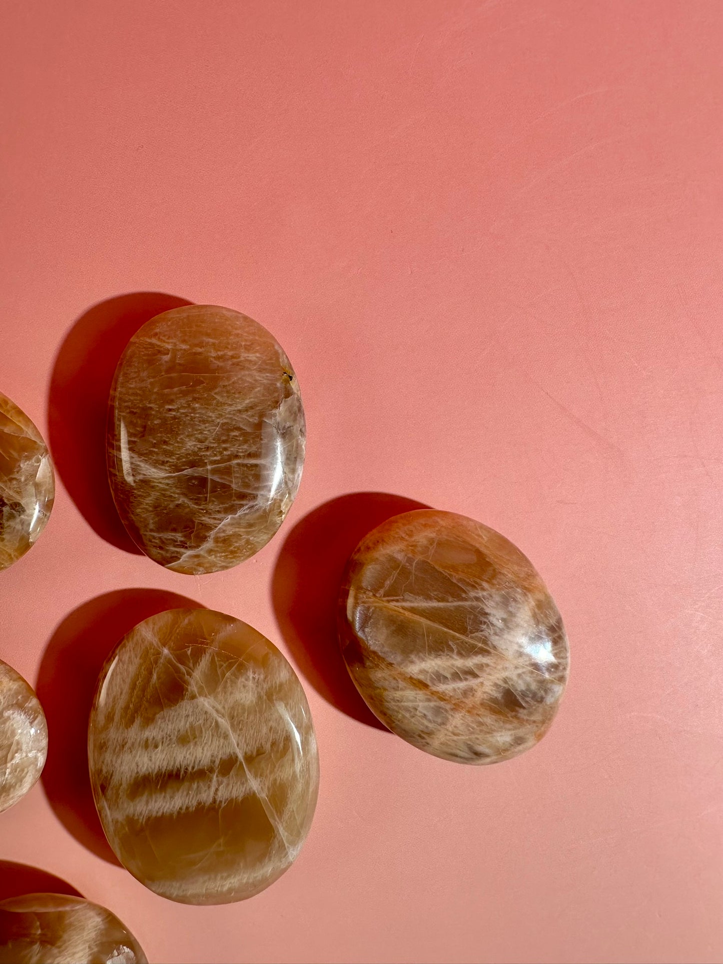 Peach Moonstone Palm Stone