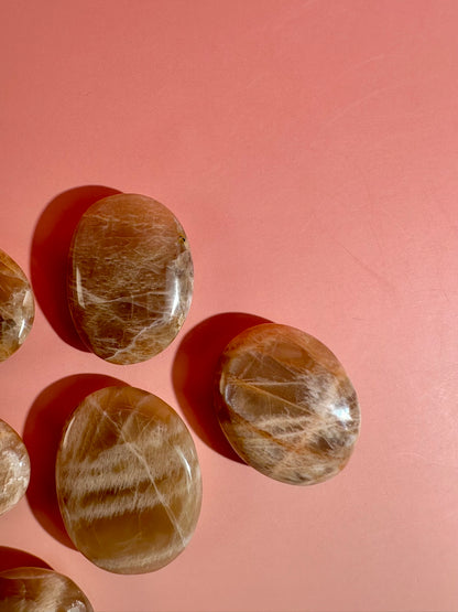 Peach Moonstone Palm Stone