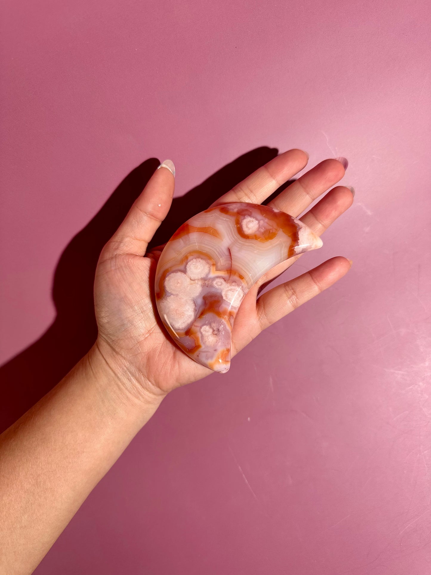 Carnelian Agate Crescent Moon on Black Stand – Option E | Success, Vitality & Abundance Energy