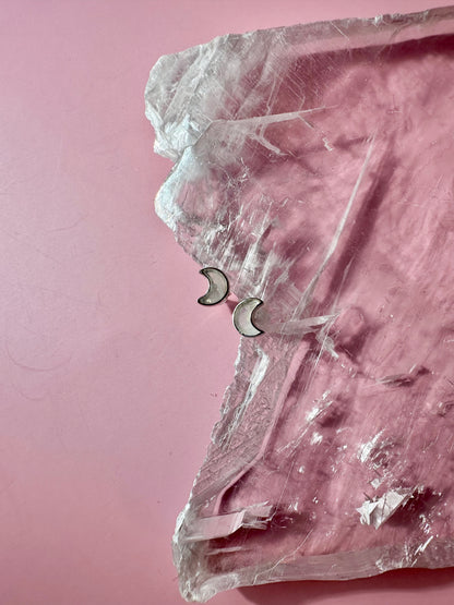 925 Sterling Silver Crescent Moon Rainbow Moonstone Stud Earrings