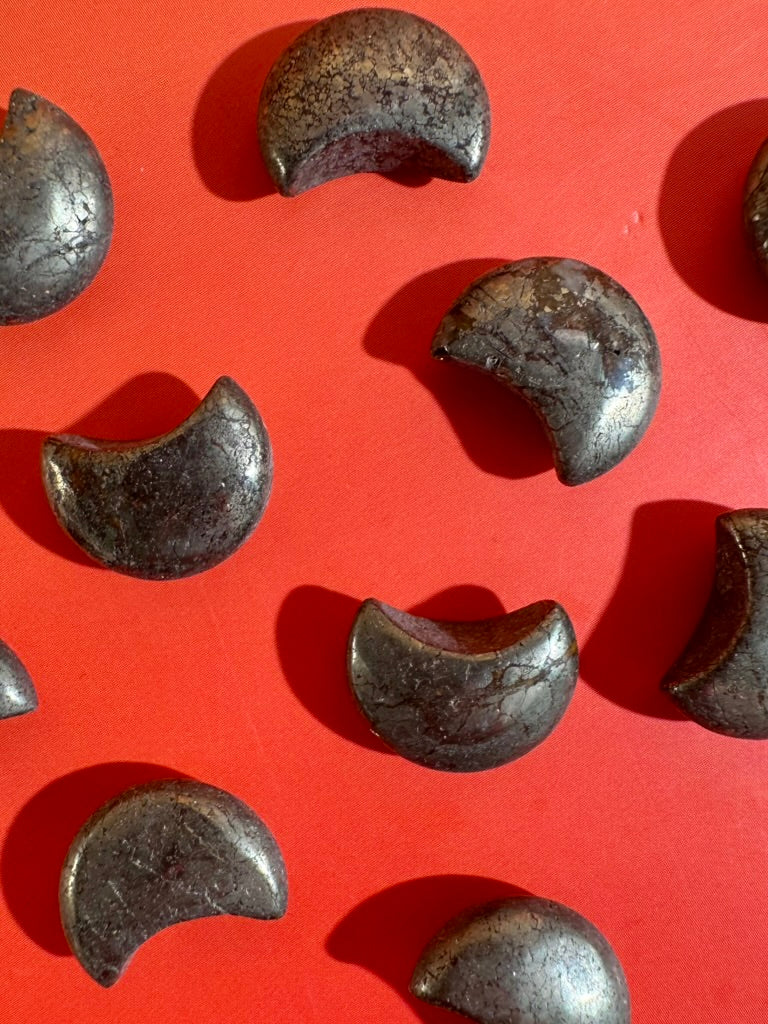 Mini Pyrite Crescent Moon | Metallic Crystal Carving