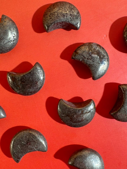 Mini Pyrite Crescent Moon | Metallic Crystal Carving