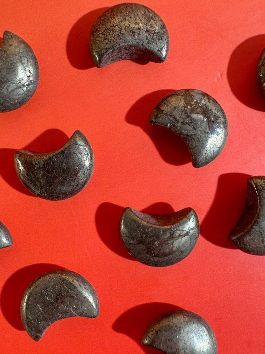 Mini Pyrite Crescent Moon | Metallic Crystal Carving