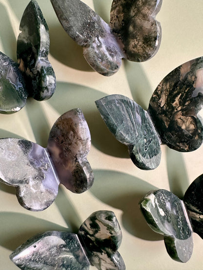 3D Moss Agate Butterfly Carving