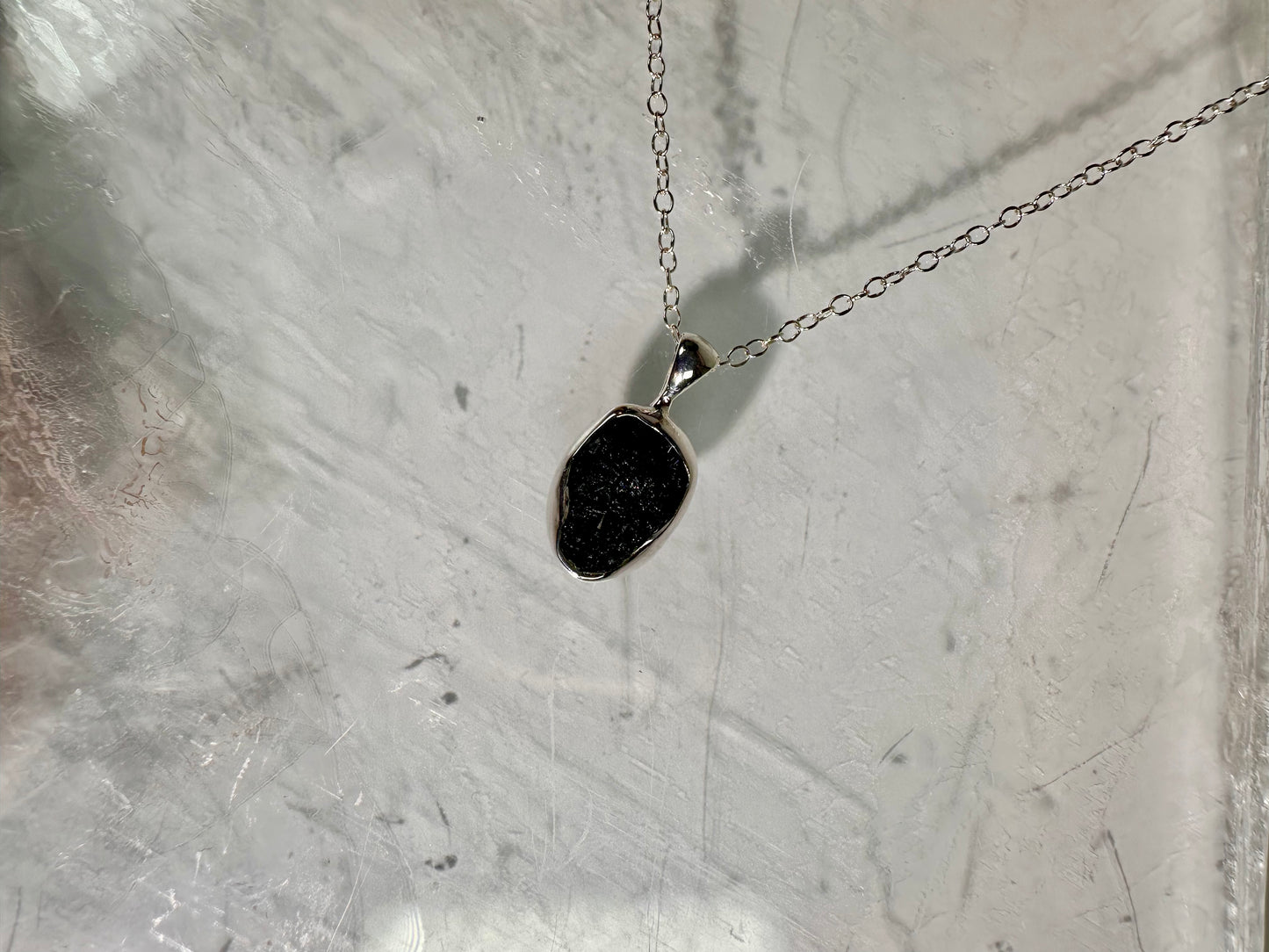 925 Sterling Silver Rough Black Tourmaline Bezel Necklace