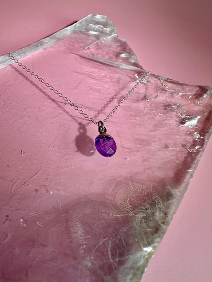 Sterling Silver Plated Amethyst Faceted Oval Drop Necklace