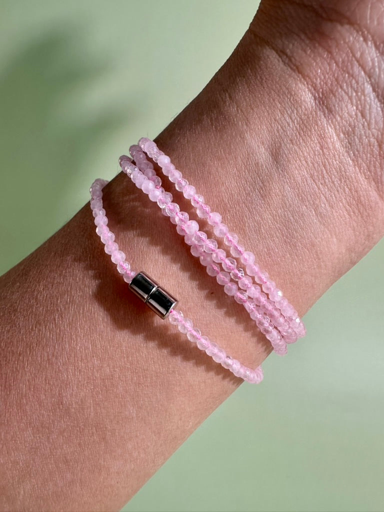 2mm Faceted Rose Quartz Necklace & Bracelet Wrap | Magnetic Clasp Jewelry