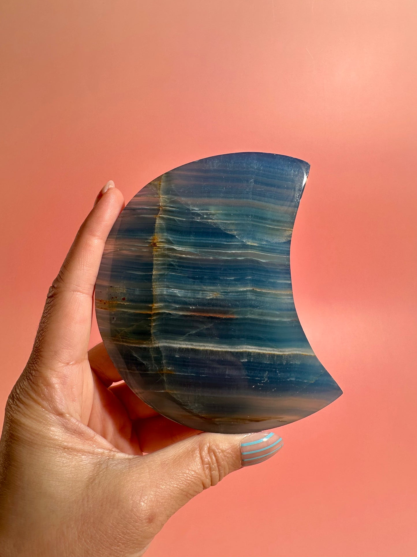 Blue Onyx Crescent Moon on Black Stand – Option C | Wisdom, Balance & Celestial Energy