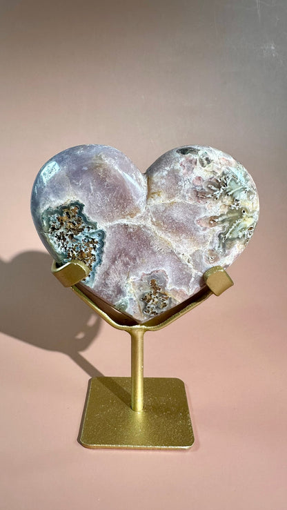 Pink Amethyst Heart on Gold Stand – Option C