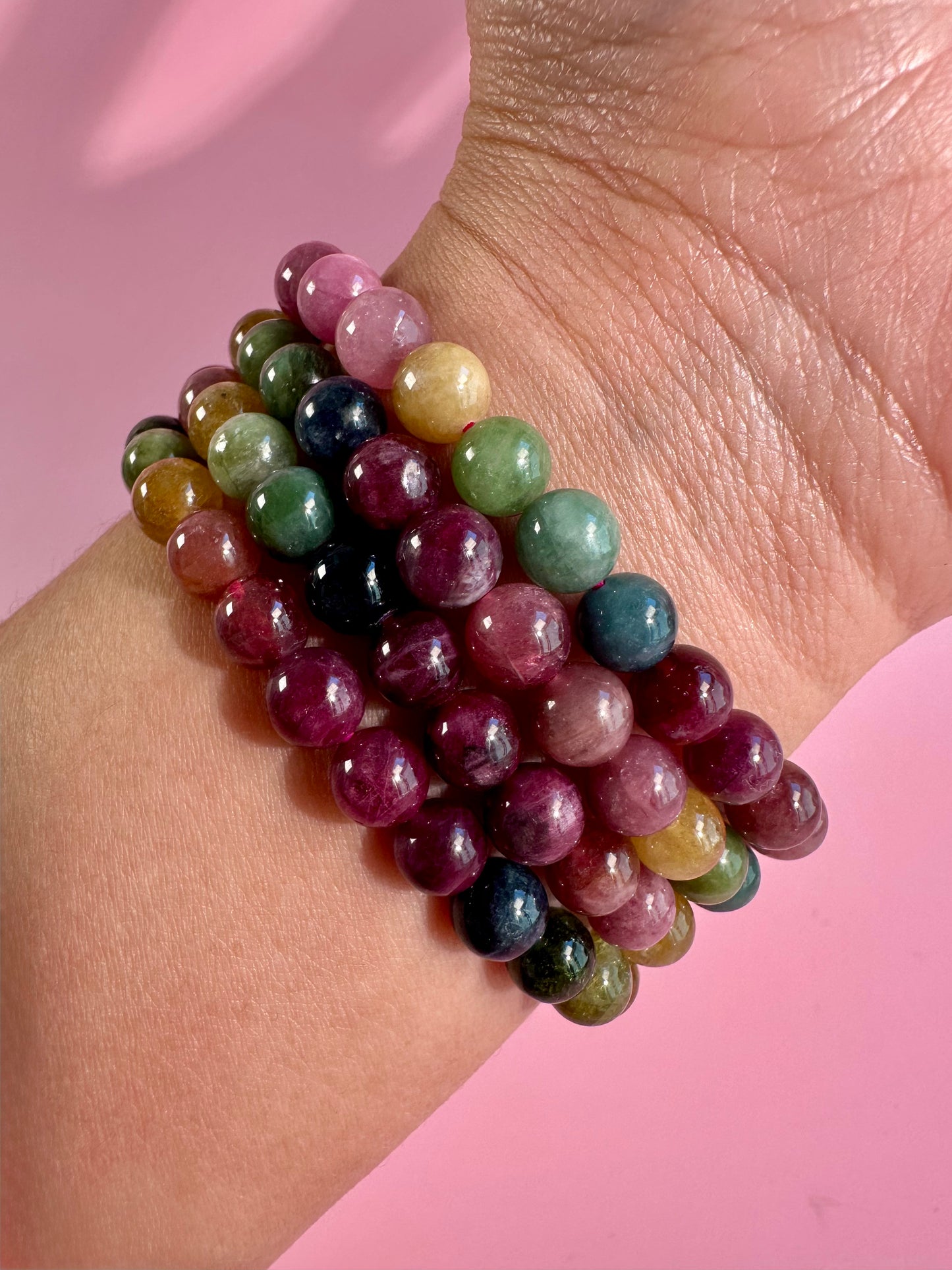 6mm Watermelon Tourmaline Beaded Bracelet