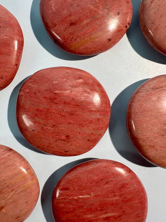 Pink Petrified Wood Round Flat Palm