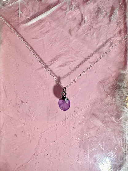 Sterling Silver Plated Amethyst Faceted Oval Drop Necklace