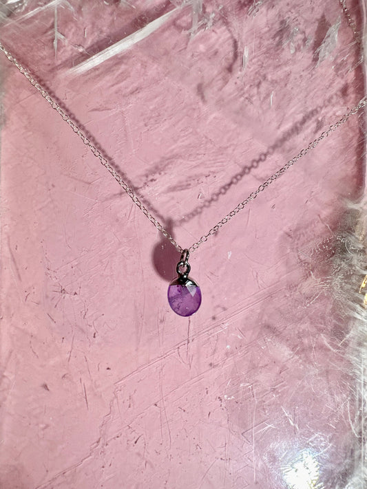 Sterling Silver Plated Amethyst Faceted Oval Drop Necklace