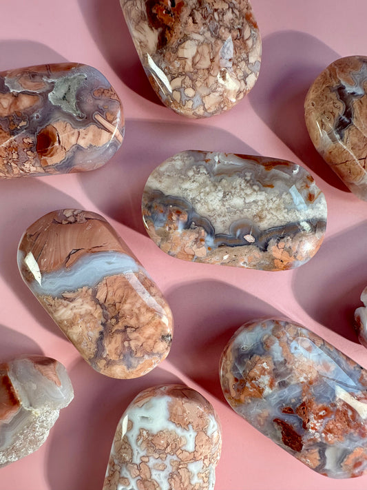 Pink Cotton Candy Agate Palm Stone