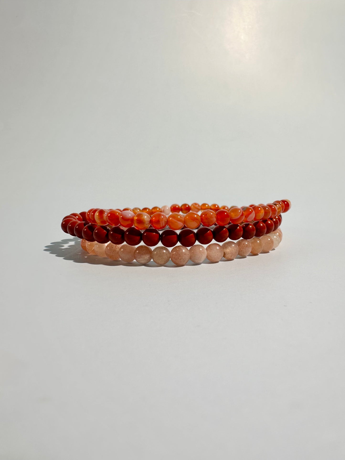 Bracelet Bundle Set: “Sunset Ember” - Red Jasper, Sunstone + Moonstone, Carnelian