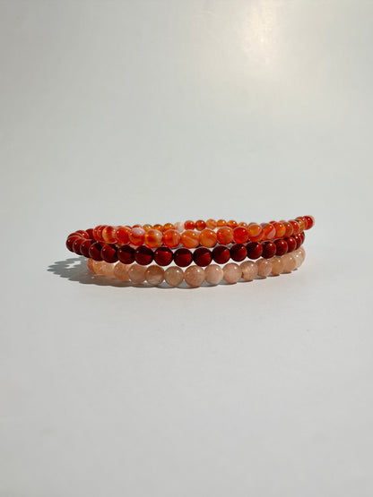 Bracelet Bundle Set: “Sunset Ember” - Red Jasper, Sunstone + Moonstone, Carnelian
