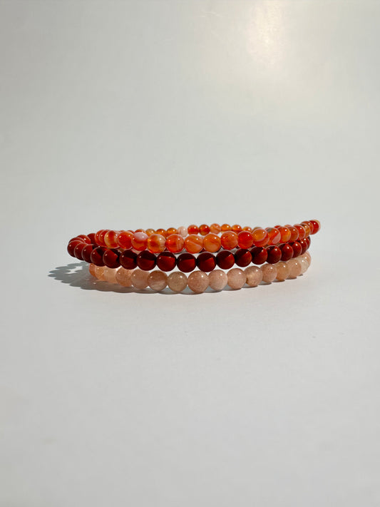 Bracelet Bundle Set: “Sunset Ember” - Red Jasper, Sunstone + Moonstone, Carnelian