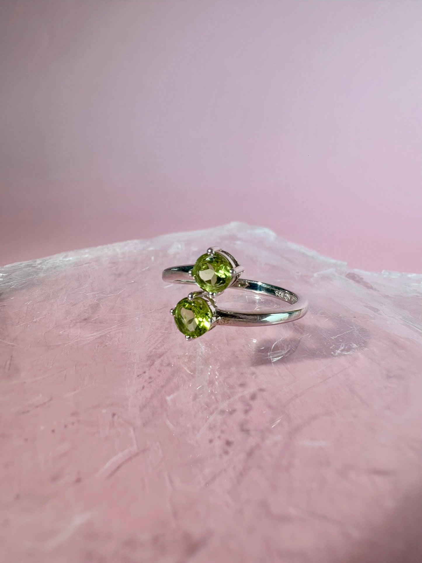 925 Sterling Silver Alma Toi et Moi Two-Stone Adjustable Faceted Peridot Prong Ring