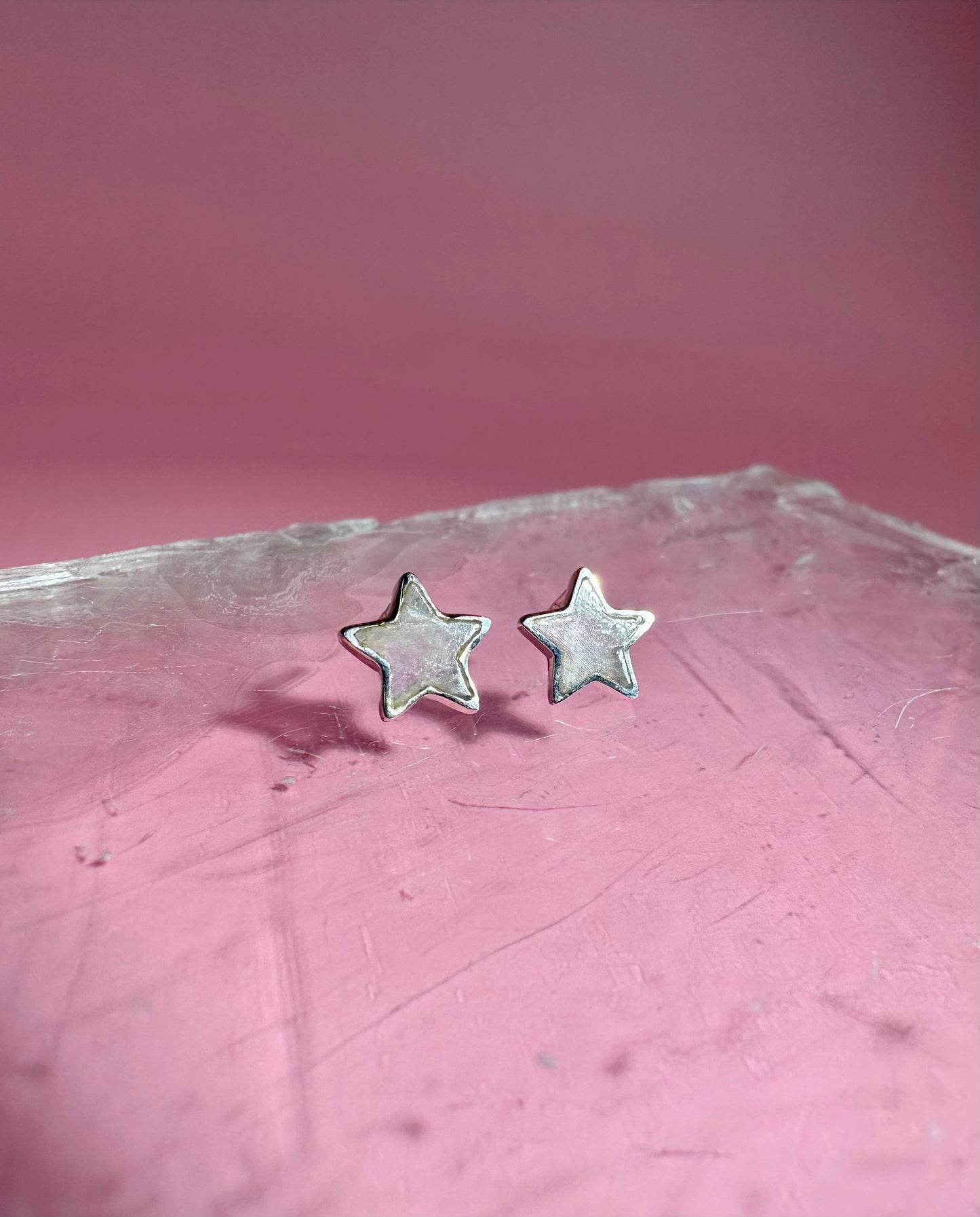 925 Sterling Silver Star Rainbow Moonstone Stud Earrings