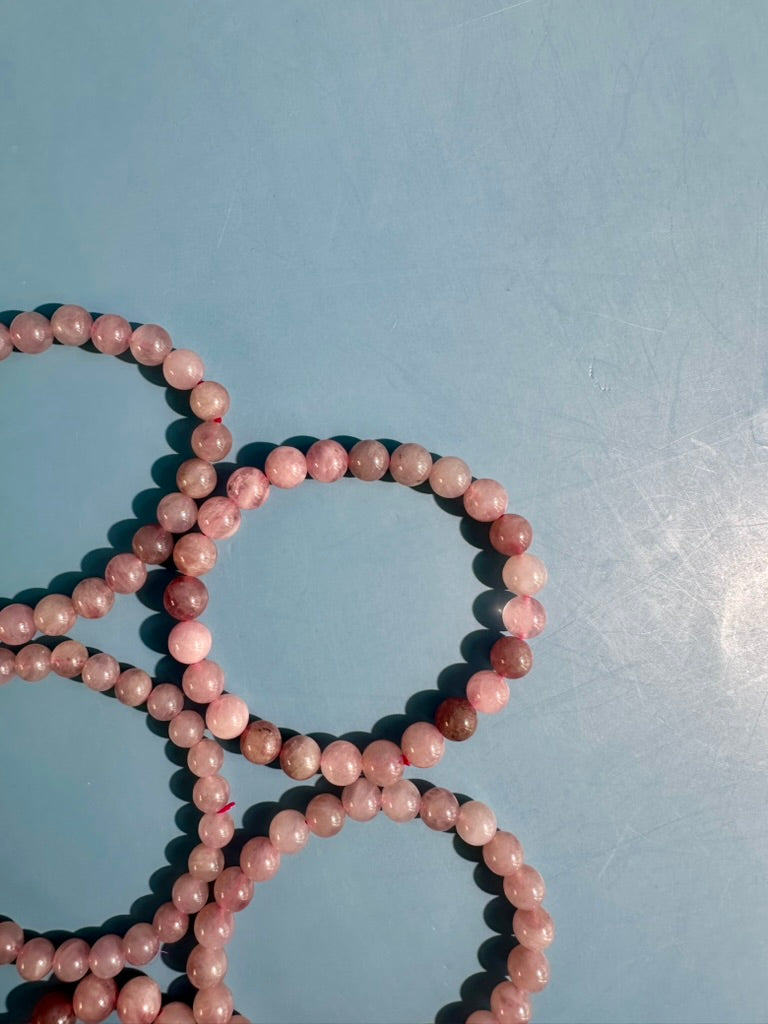 8mm Lavender Rose Quartz Beaded Bracelet | Purple Pink Crystal Jewelry