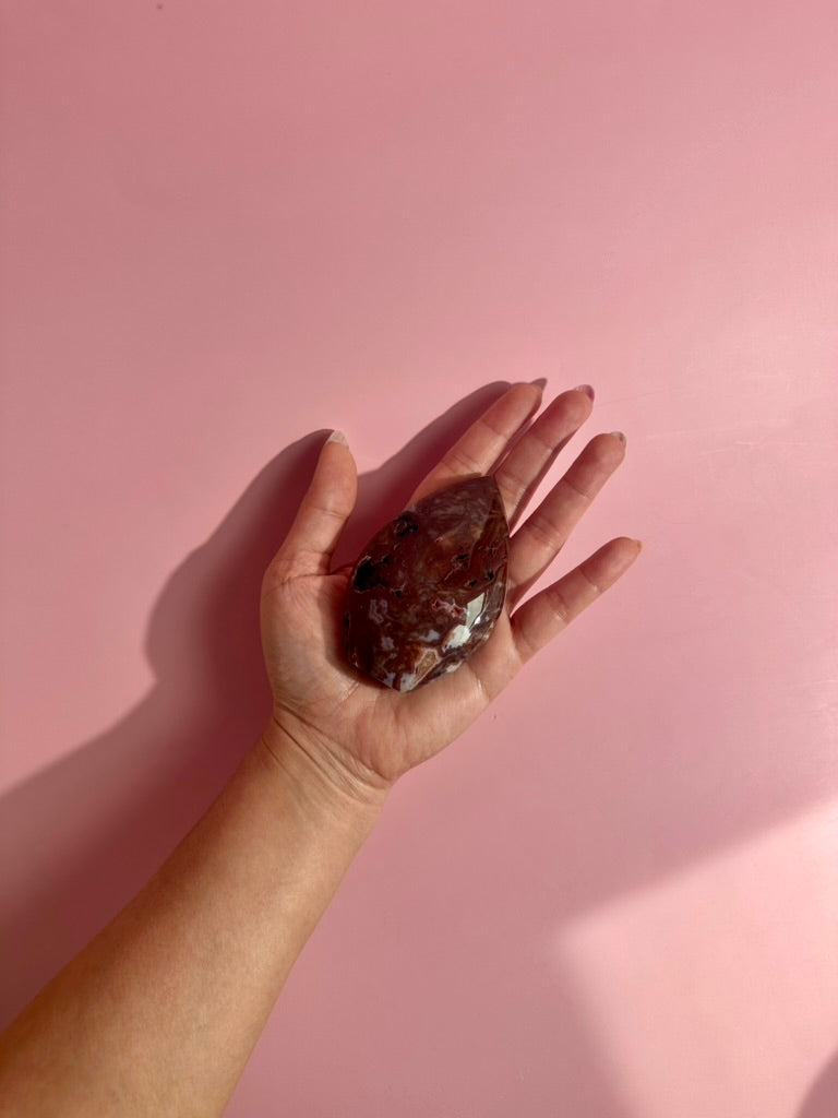 Indonesian Red Moss Agate Flame – Option A | Grounding, Courage & Growth Crystal
