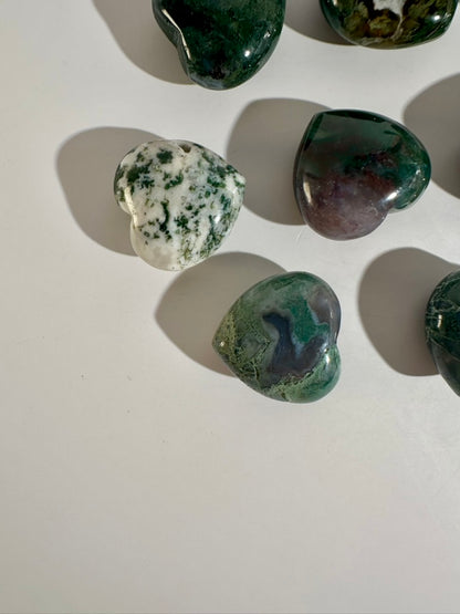 Small Moss Agate Heart | Green Crystal Carving